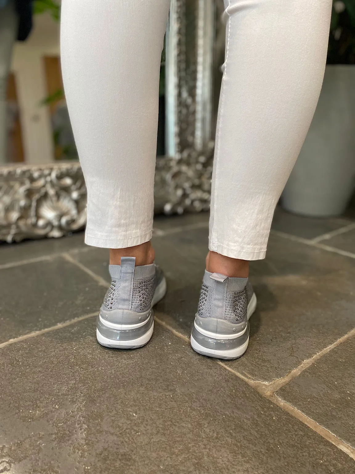 Grey Diamante Krystal Trainers