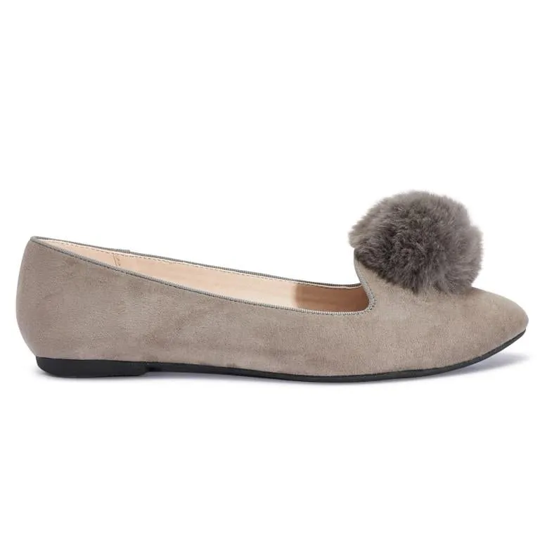 Grey Pom Pom Detail Flat