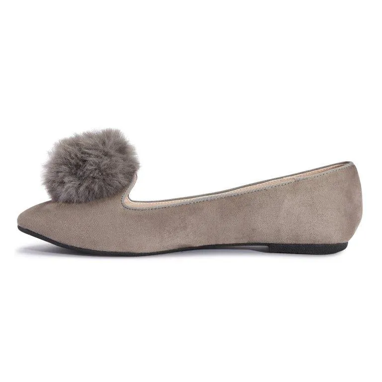 Grey Pom Pom Detail Flat