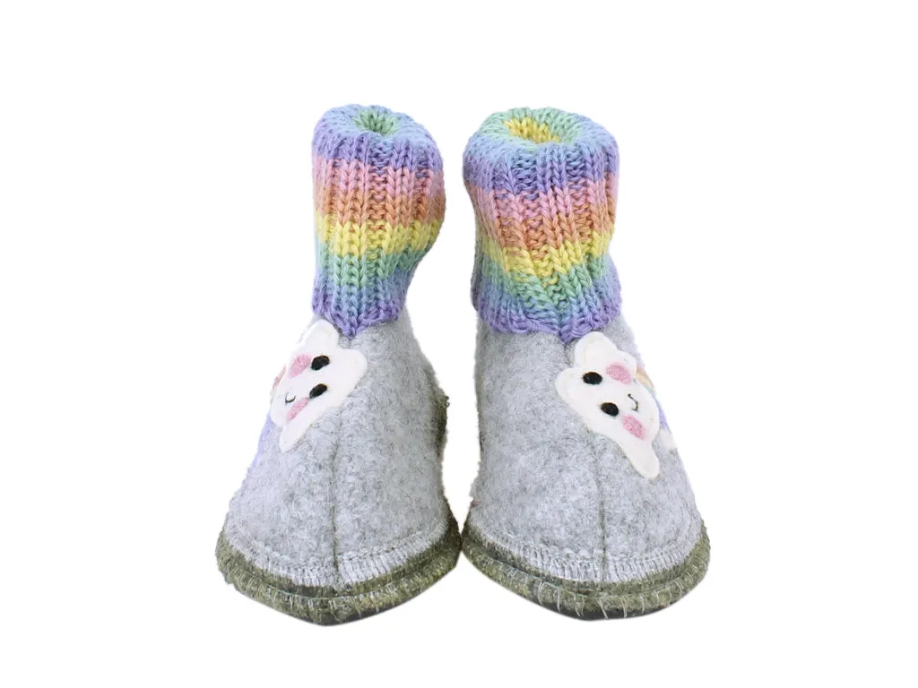 Rainbow Grey Haflinger Kids Slippers