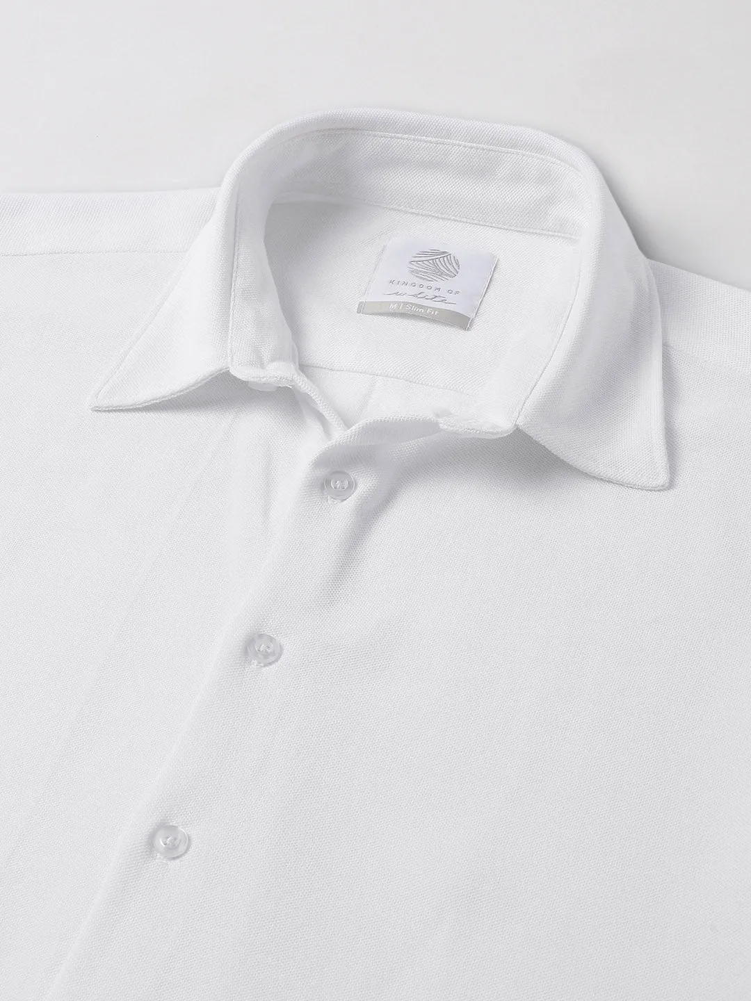 Pique Knit White Shirt with Half Sleeves in Daylight Color