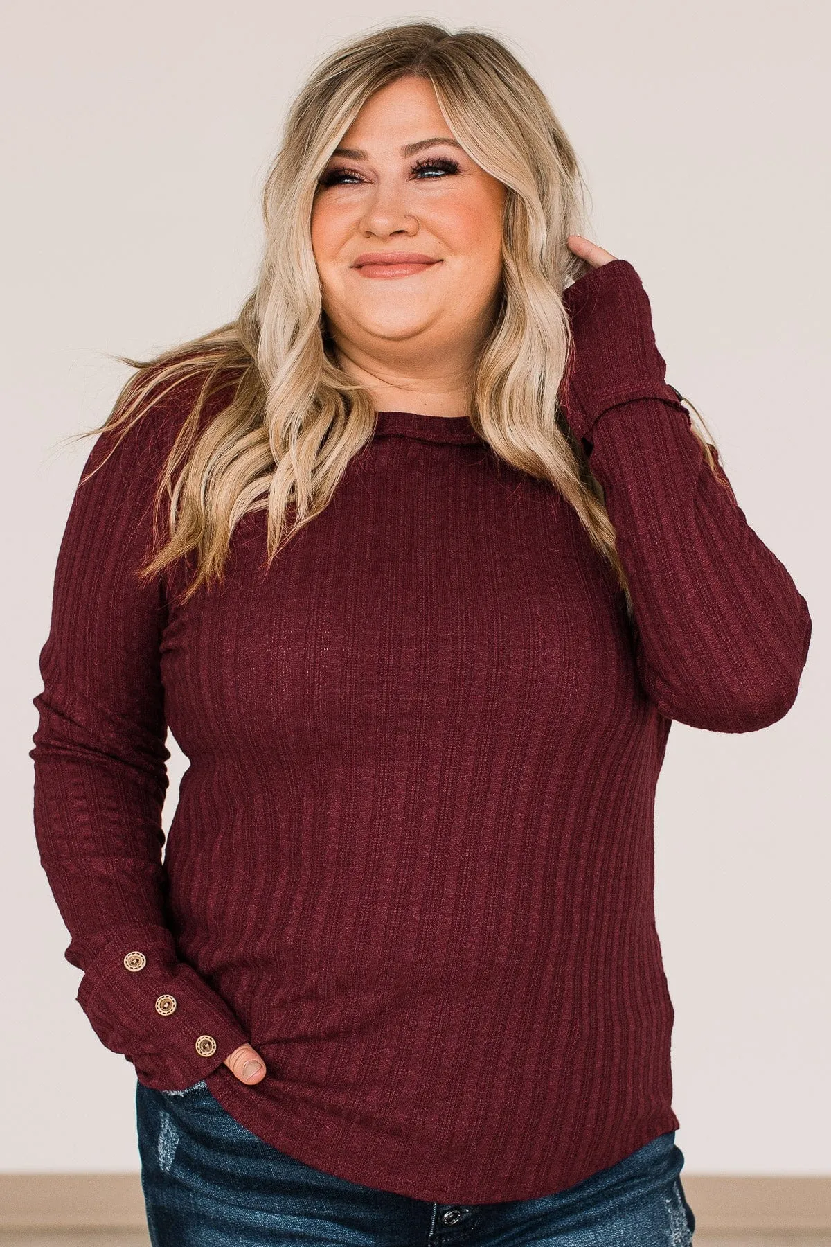 Burgundy Long Sleeve Knit Top