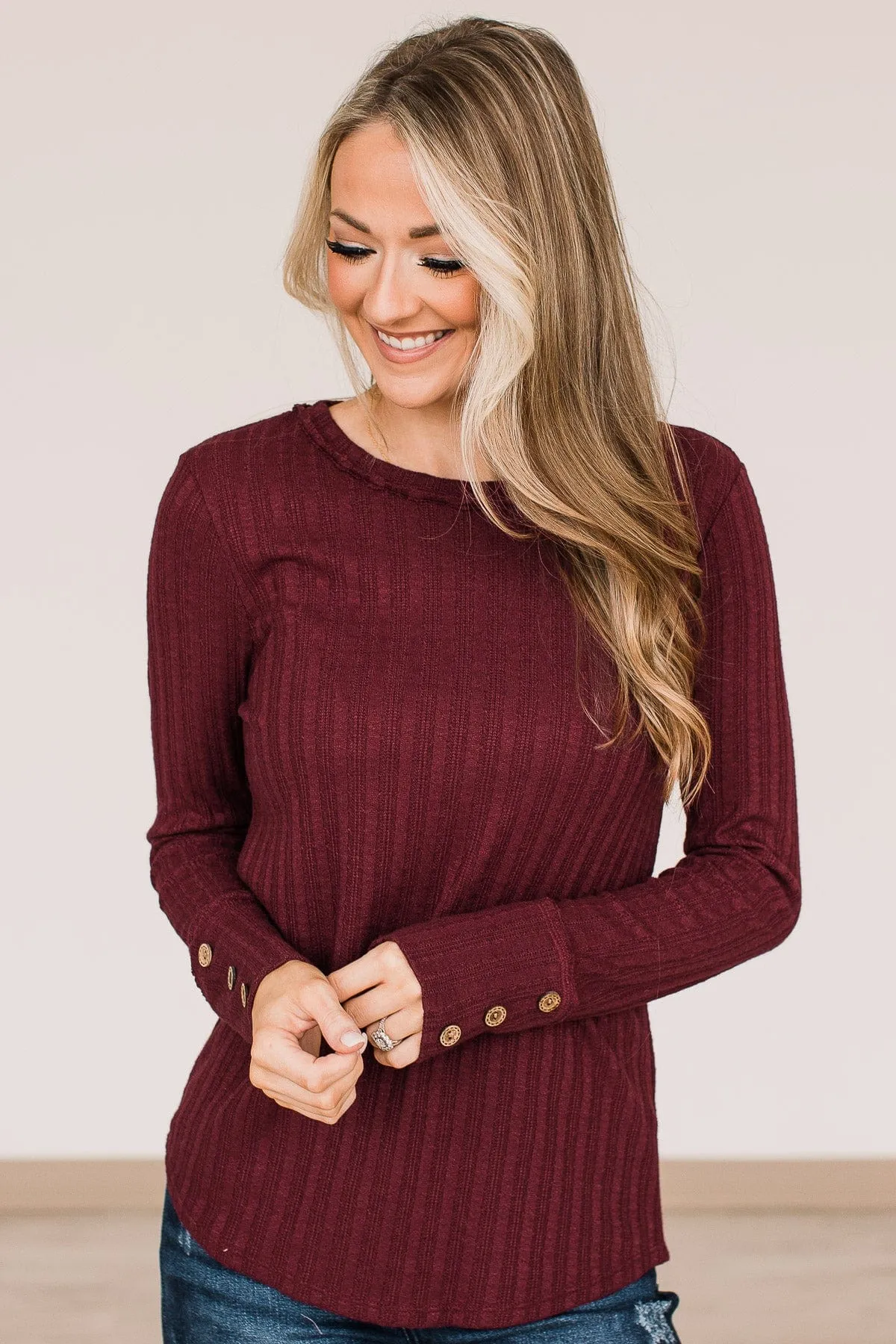 Burgundy Long Sleeve Knit Top