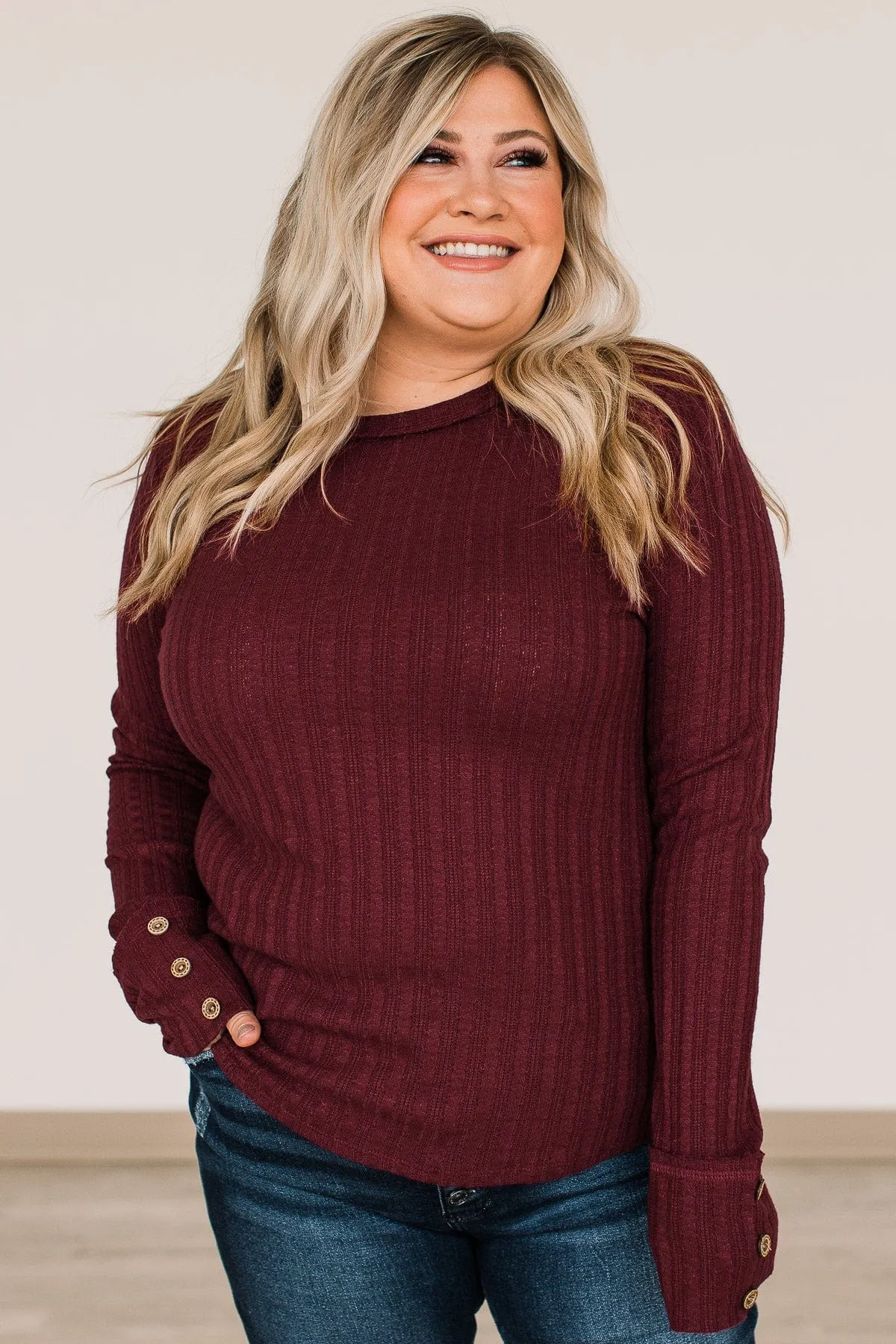 Burgundy Long Sleeve Knit Top