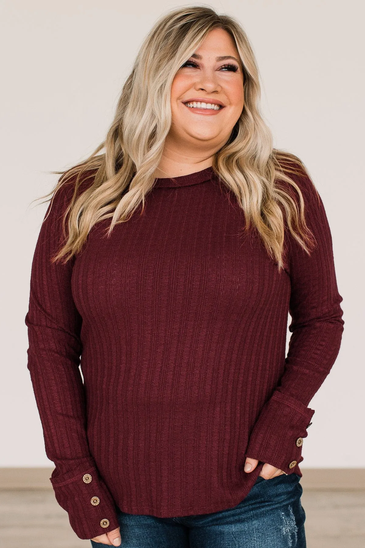 Burgundy Long Sleeve Knit Top