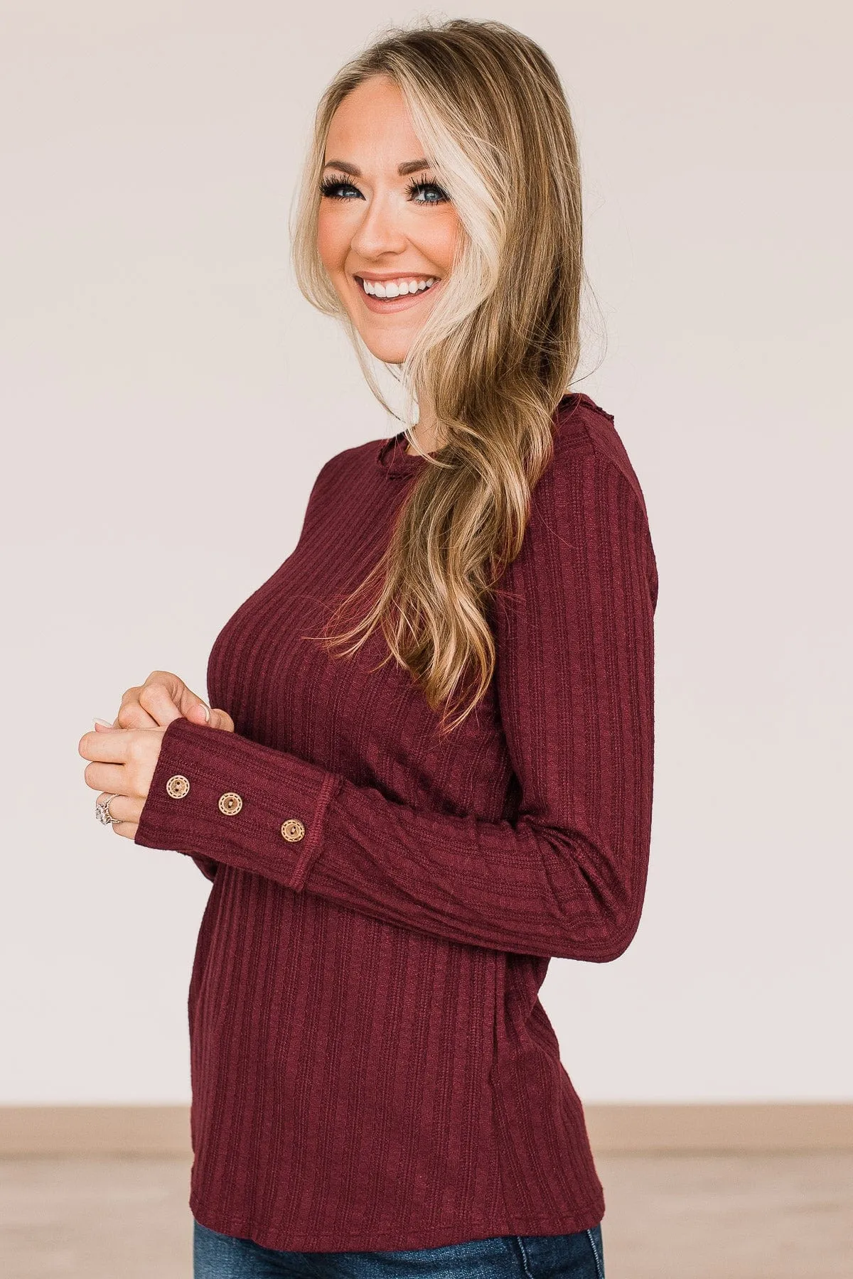 Burgundy Long Sleeve Knit Top