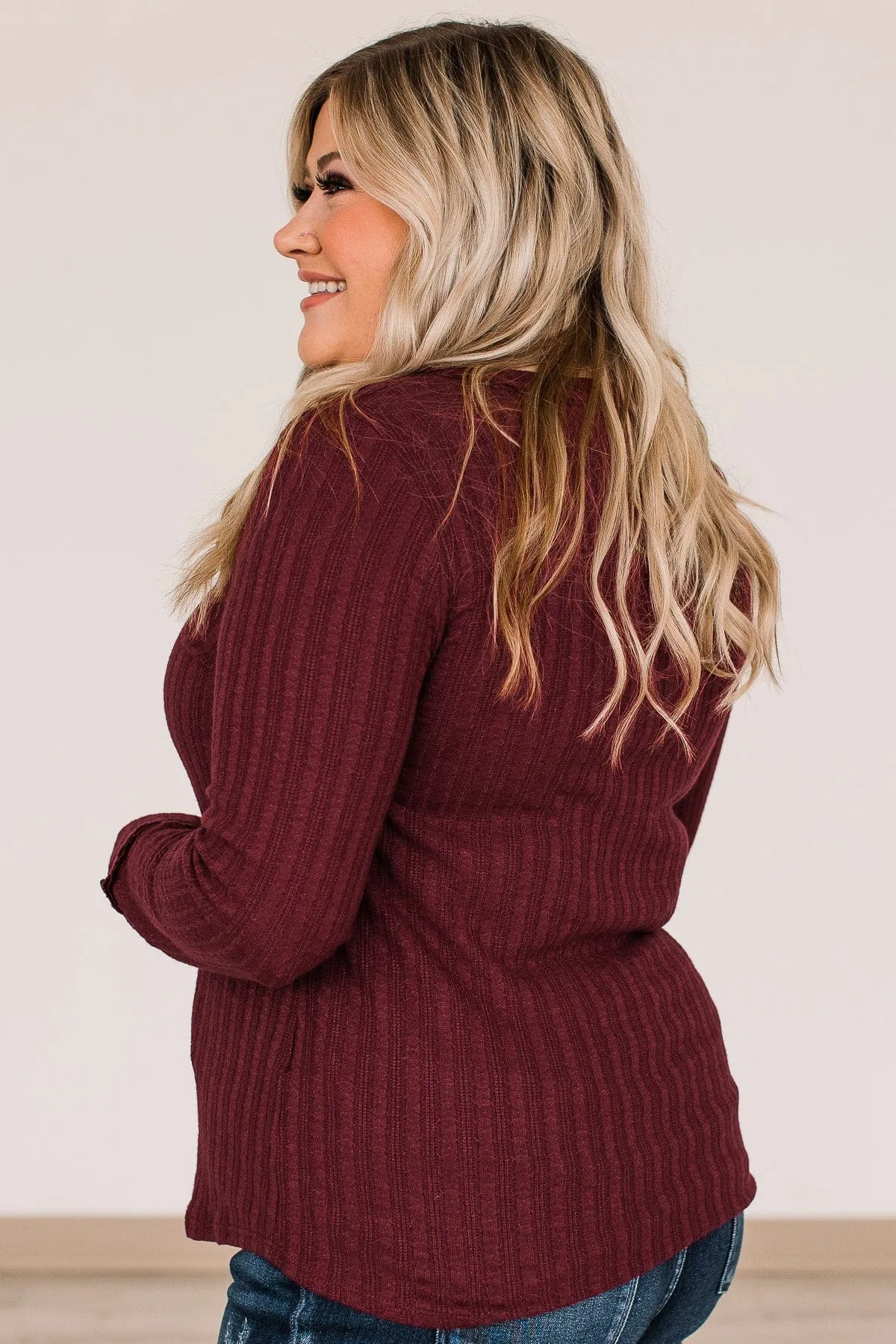 Burgundy Long Sleeve Knit Top