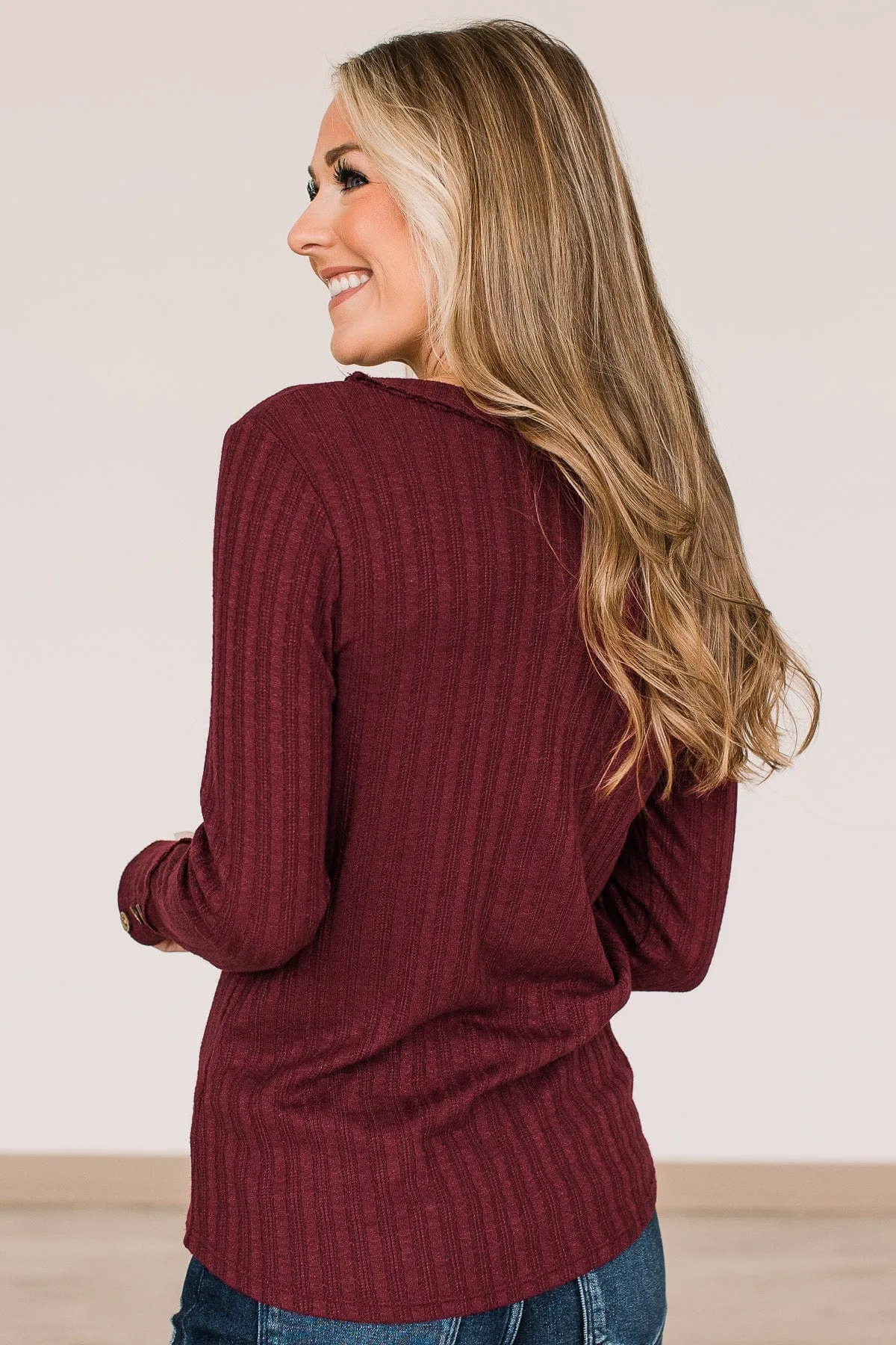 Burgundy Long Sleeve Knit Top