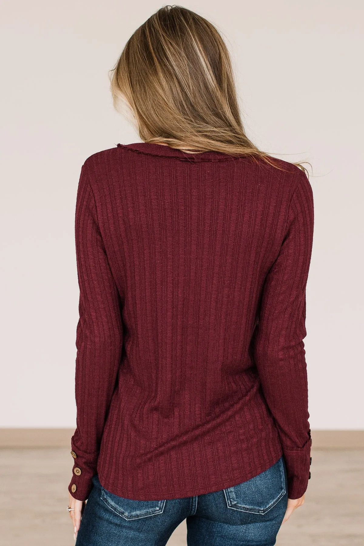 Burgundy Long Sleeve Knit Top