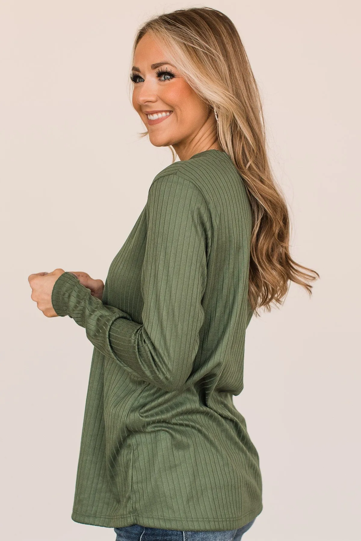 Joyful Ribbed Knit Top in Olive