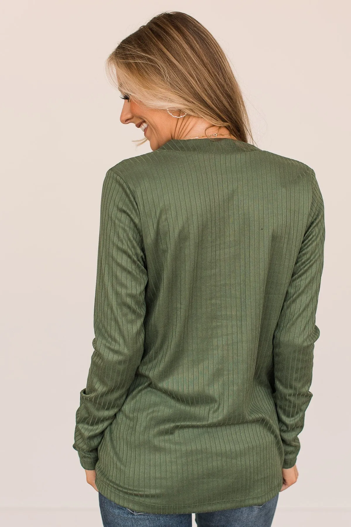 Joyful Ribbed Knit Top in Olive