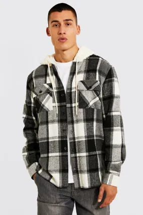 Heavyweight Check Overshirt With Borg Hood