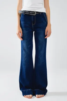 High Waist Dark Blue Flare Jeans