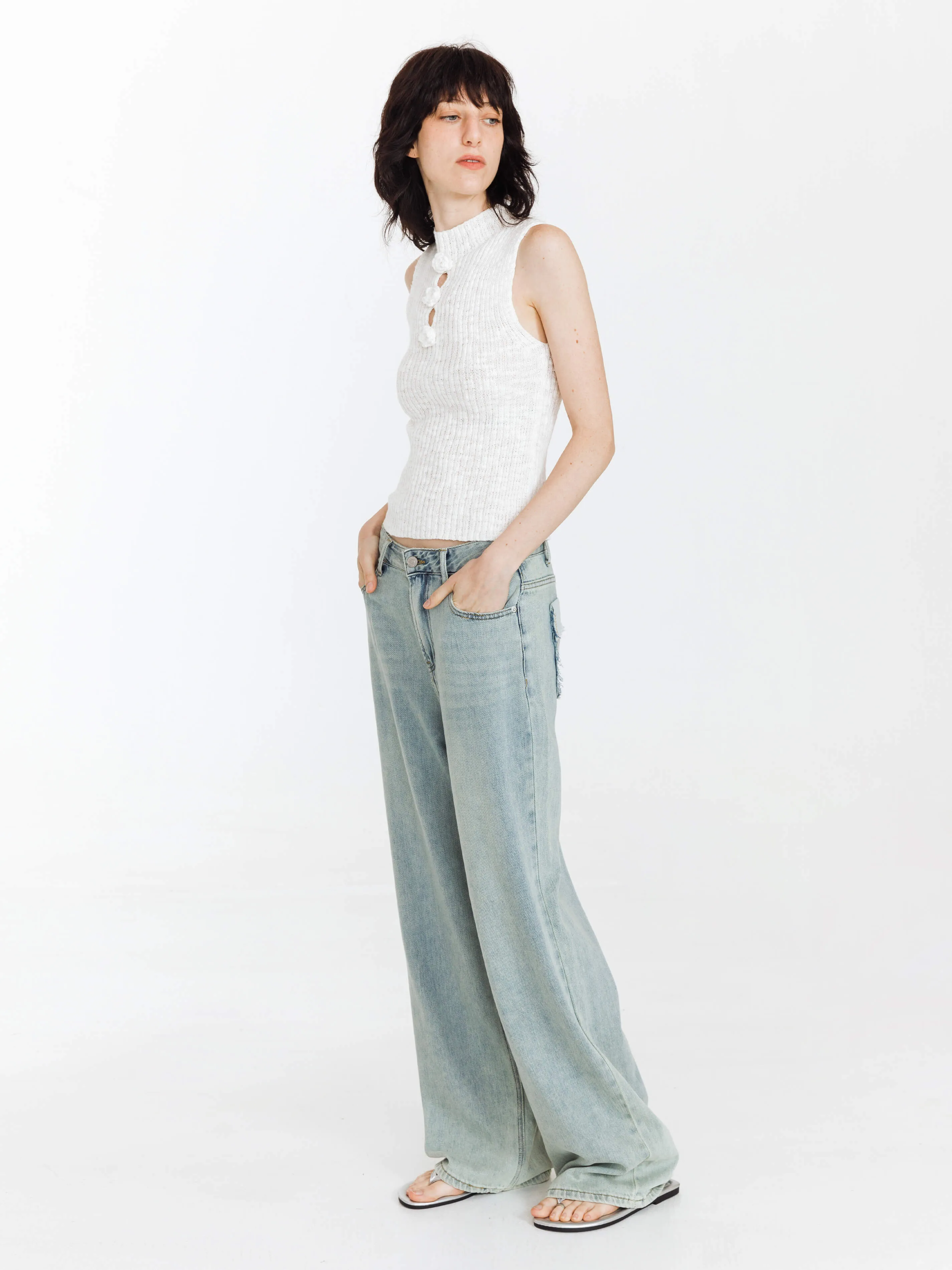 High Waist Loose Straight Washed Jeans