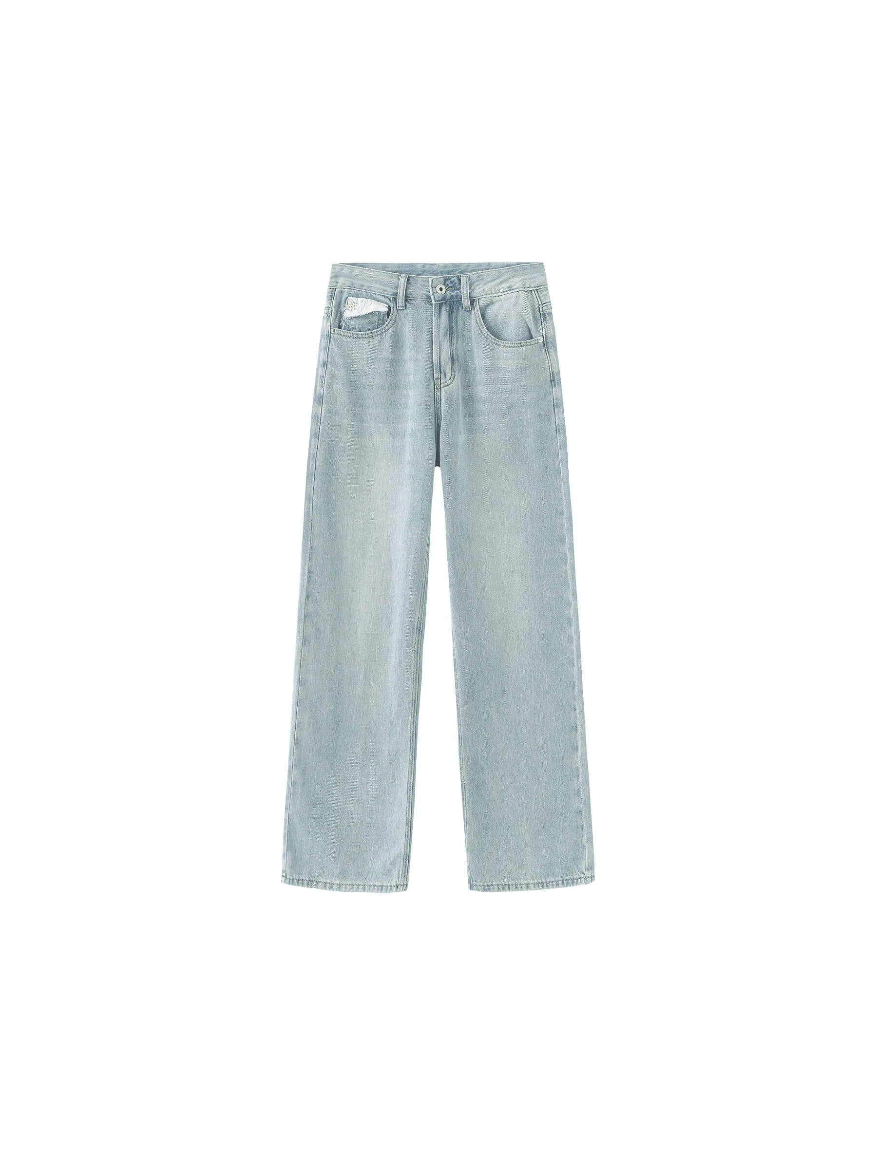 High Waist Loose Straight Washed Jeans