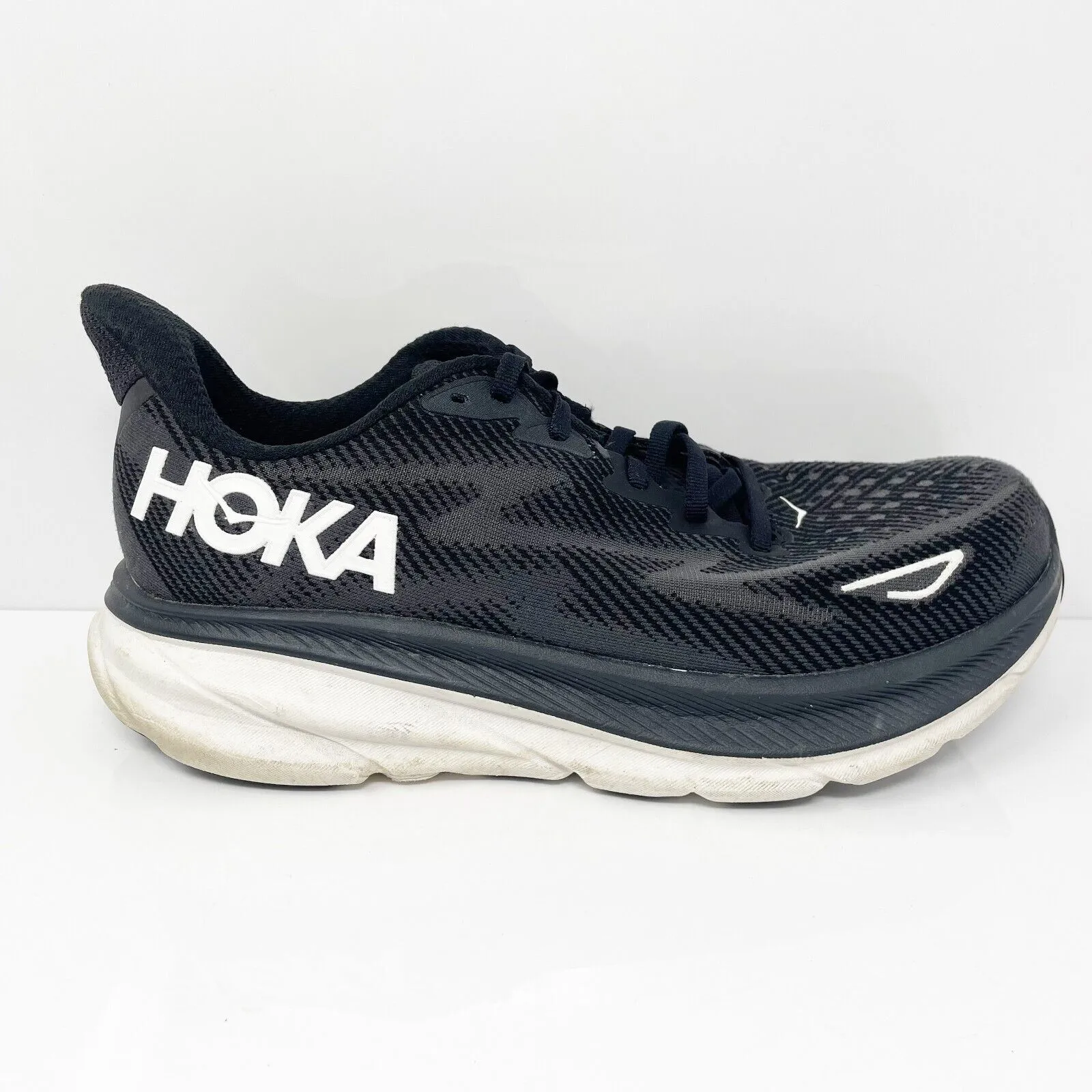 Hoka One One Mens Clifton 9 1132210 BWHT Black Running Shoes Sneakers Sz 8.5 EE