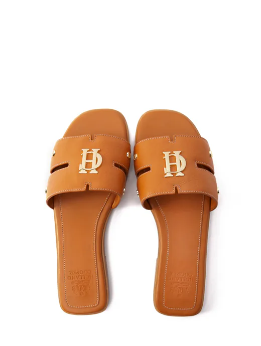 Holland Cooper Monogram Slides Tan Leather