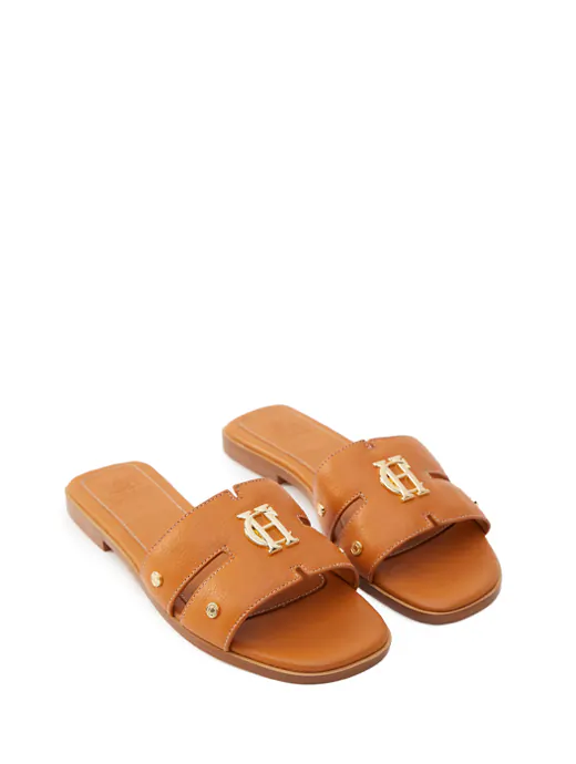 Holland Cooper Monogram Slides Tan Leather