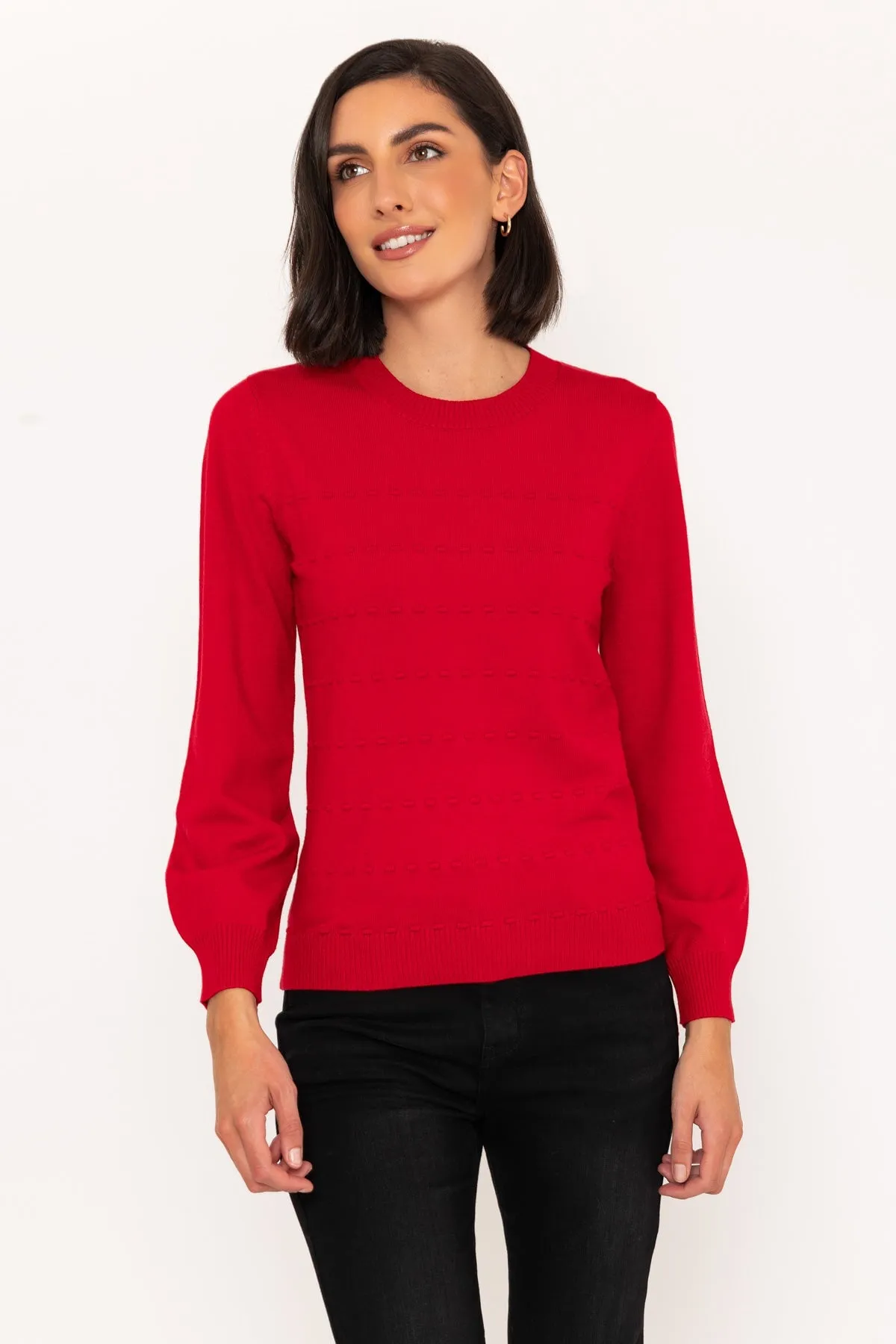 Horizontal Stitch Knit Jumper in Red