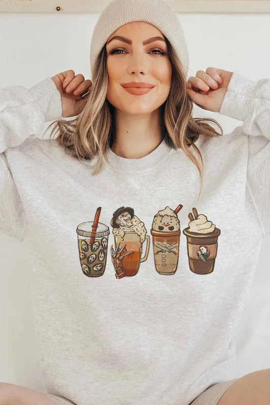 Horror Fall Coffee Graphic Sweatshirt Plus Size - Halloween Special