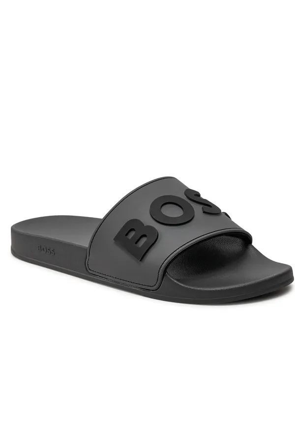 Hugo Boss Dark Grey Logo Slides