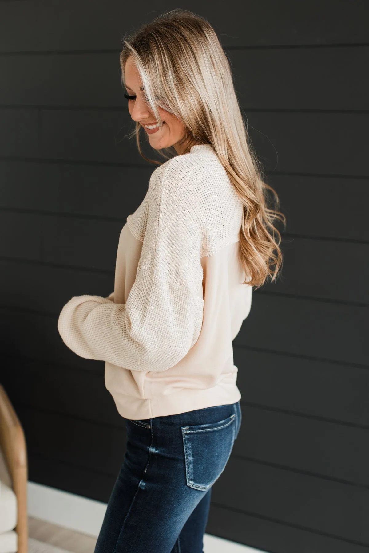 Color Block Cream Knit Top