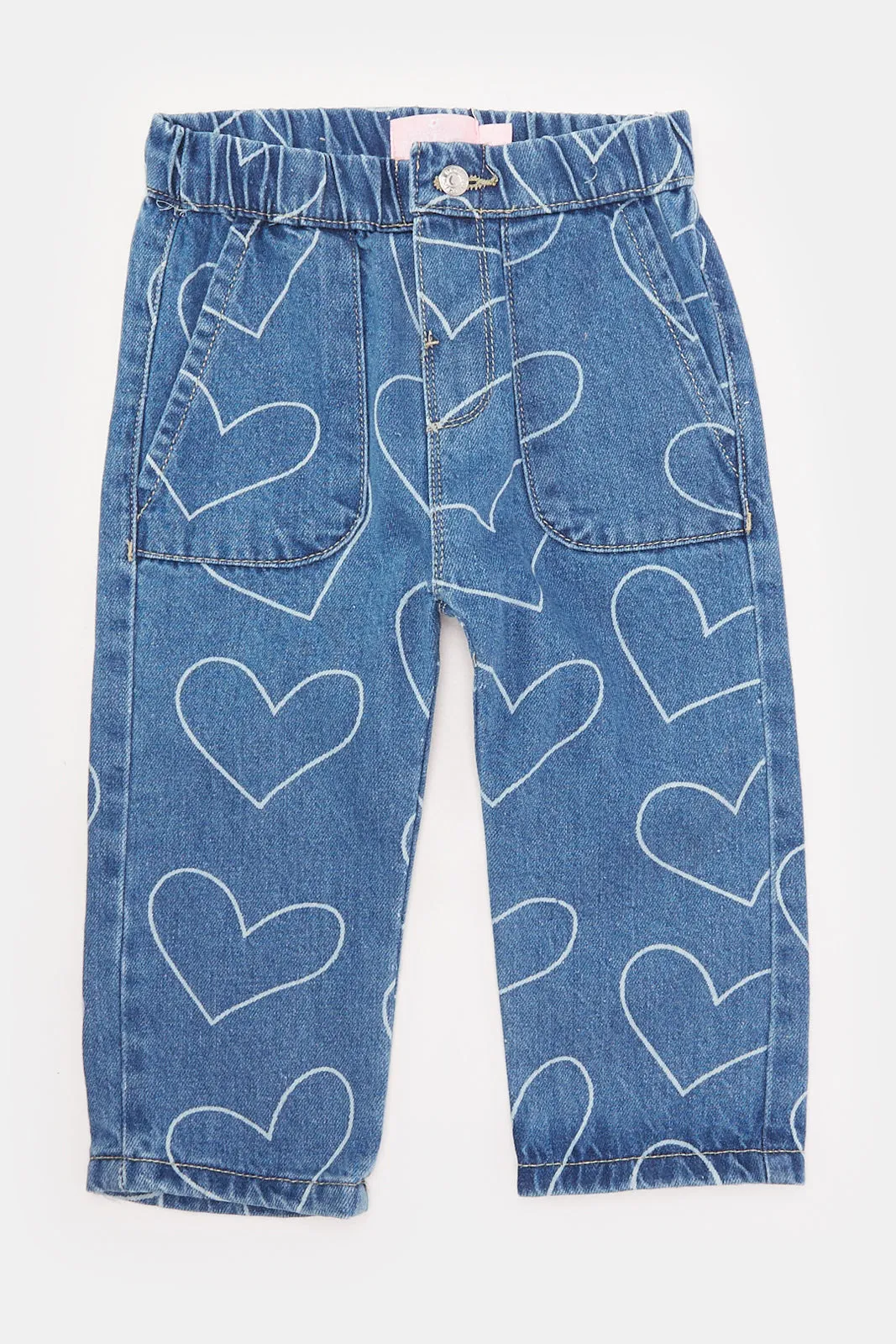 Infant Girls Blue Heart All Over Print Denim Jeans