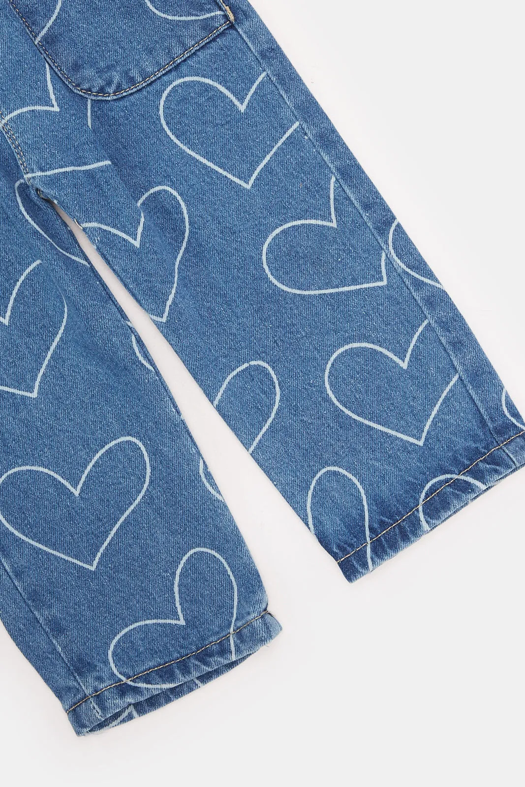 Infant Girls Blue Heart All Over Print Denim Jeans