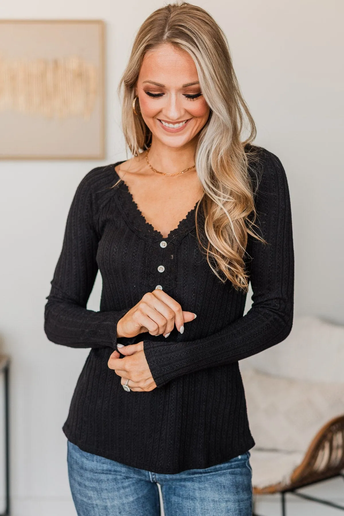 Black Long Sleeve Knit Top