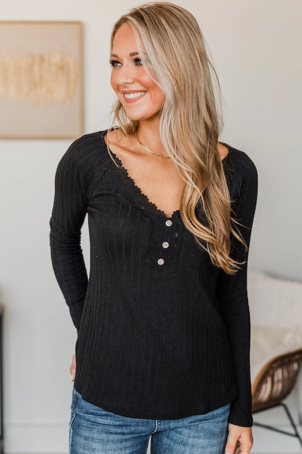 Black Long Sleeve Knit Top