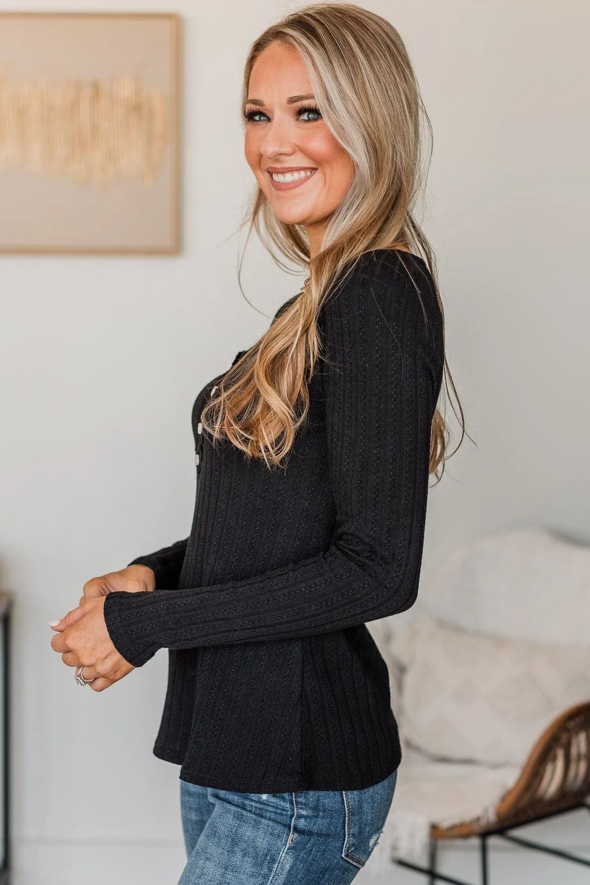 Black Long Sleeve Knit Top