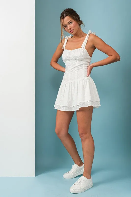 Iris Eyelet Romper with Tie Shoulder Straps