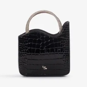 IVY SMALL BAG Black crocodile print small bag with Crystals