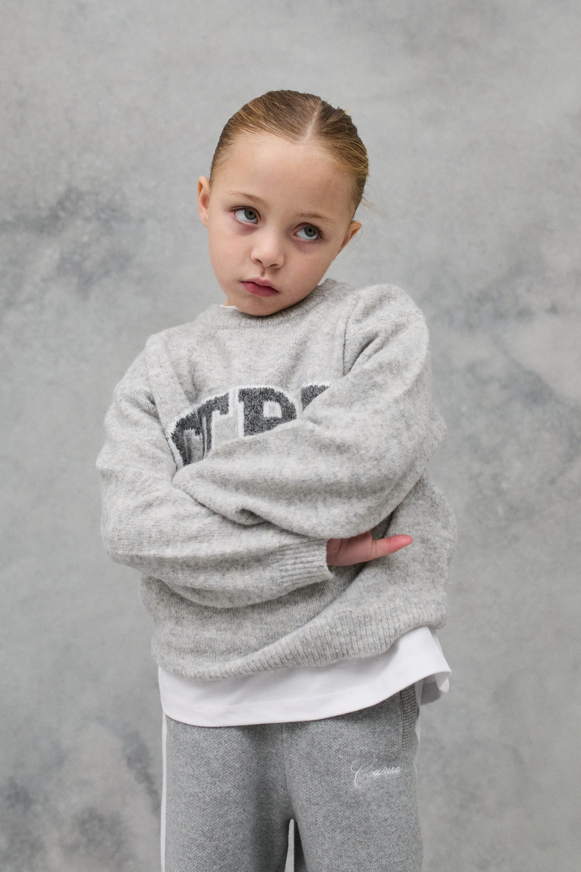 JNR CTRE KNIT SWEATSHIRT - GREY MARL