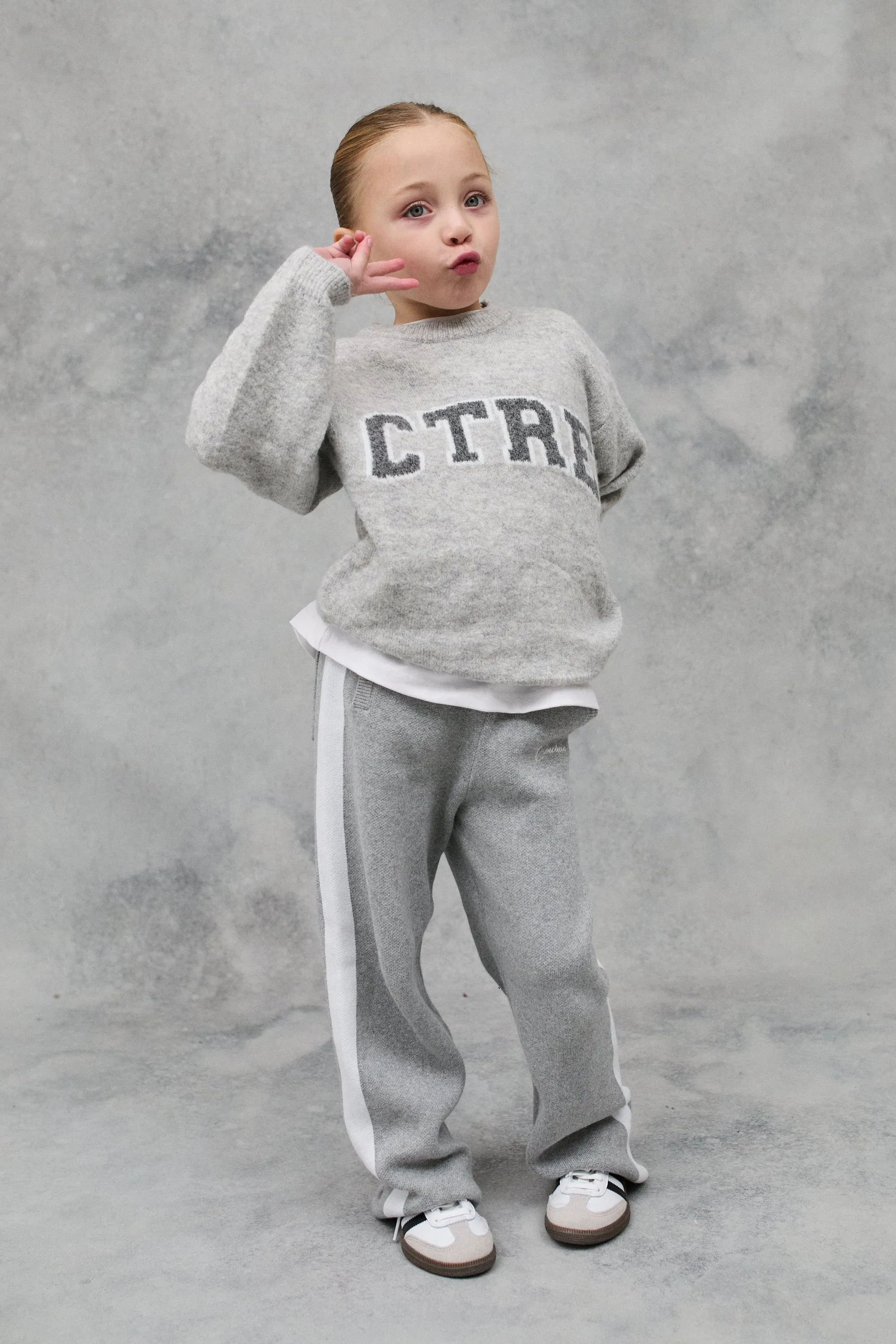 JNR CTRE KNIT SWEATSHIRT - GREY MARL