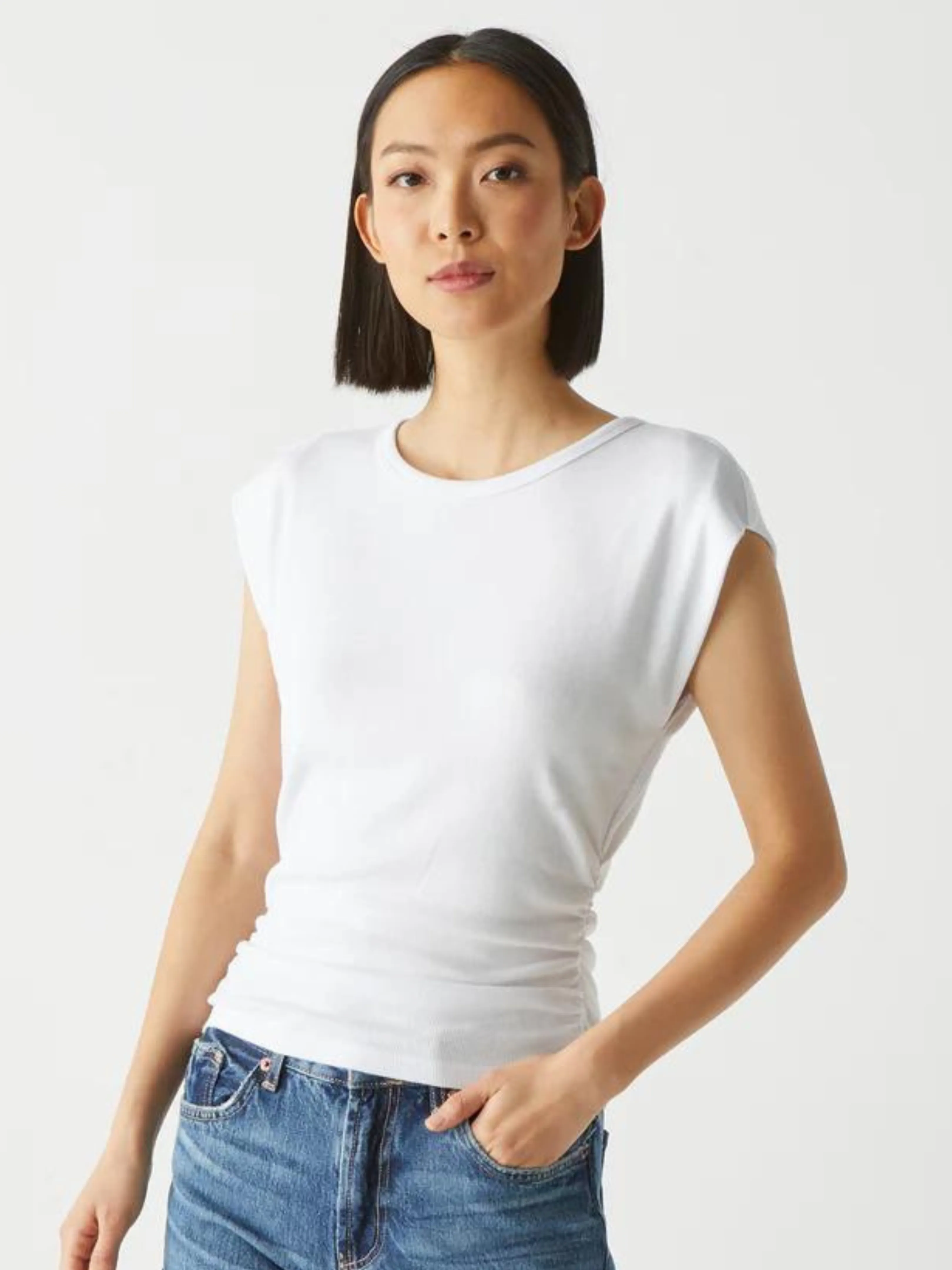 Joni White Power Shoulder Top