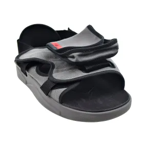 Jordan LS Slide Sandals in Smoke Grey and University Red.