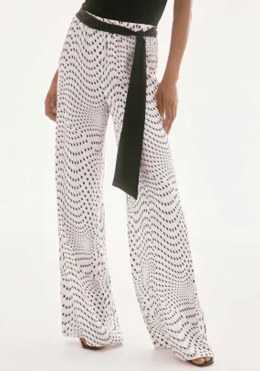 Joseph Ribkoff Satin Polka Dot Wide Leg Trousers, White