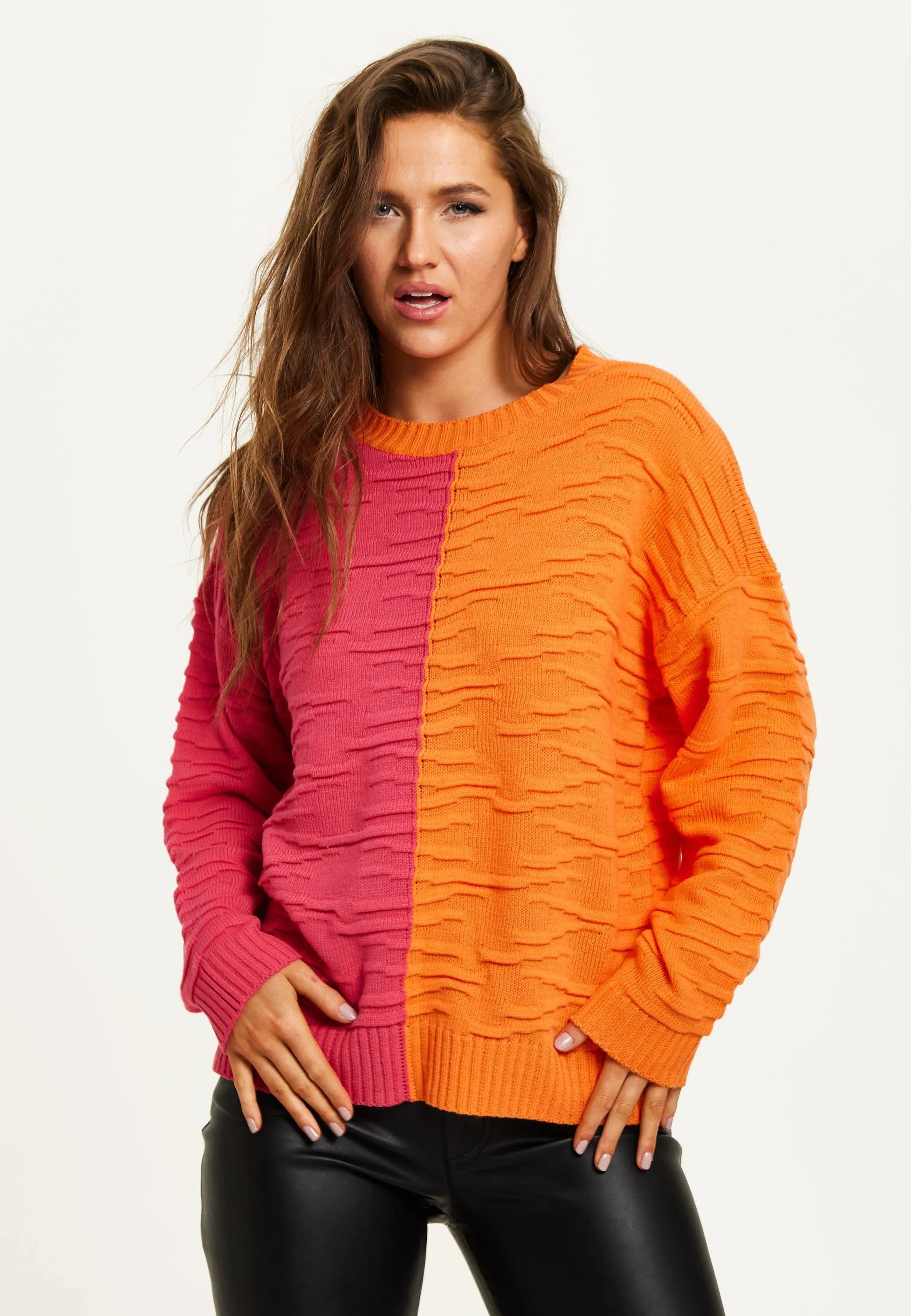 Orange And Pink Colour Block Jumper by Liquorish