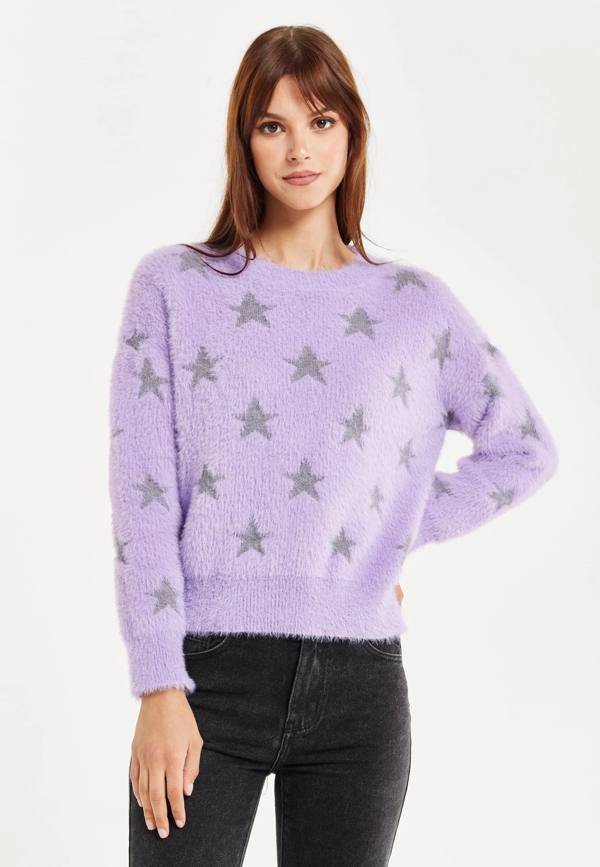 Fluffy Grey Star Pattern Lilac Jumper by Liquorish