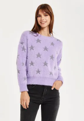 Fluffy Grey Star Pattern Lilac Jumper by Liquorish