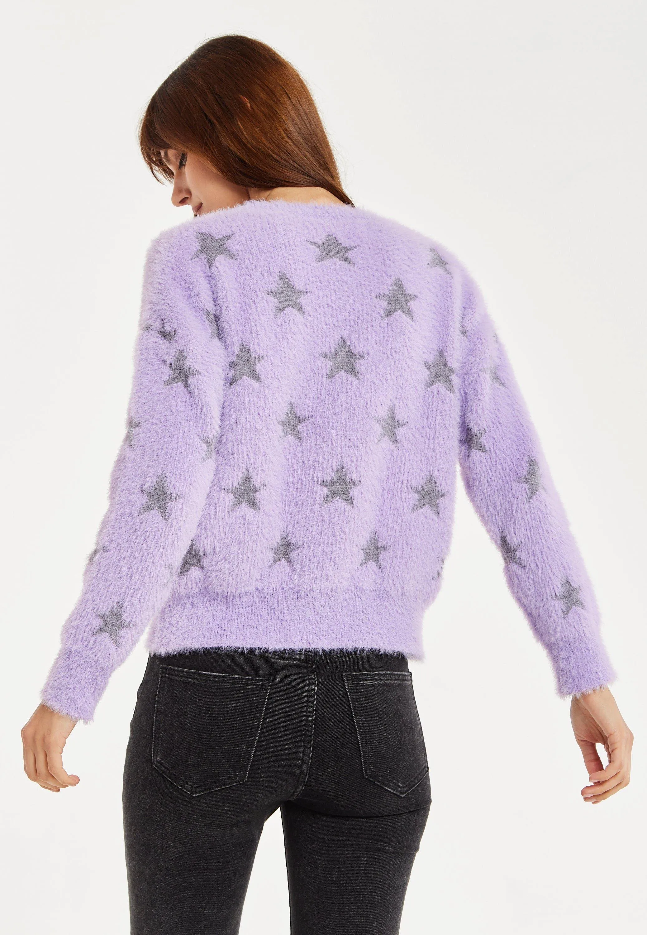 Fluffy Grey Star Pattern Lilac Jumper by Liquorish