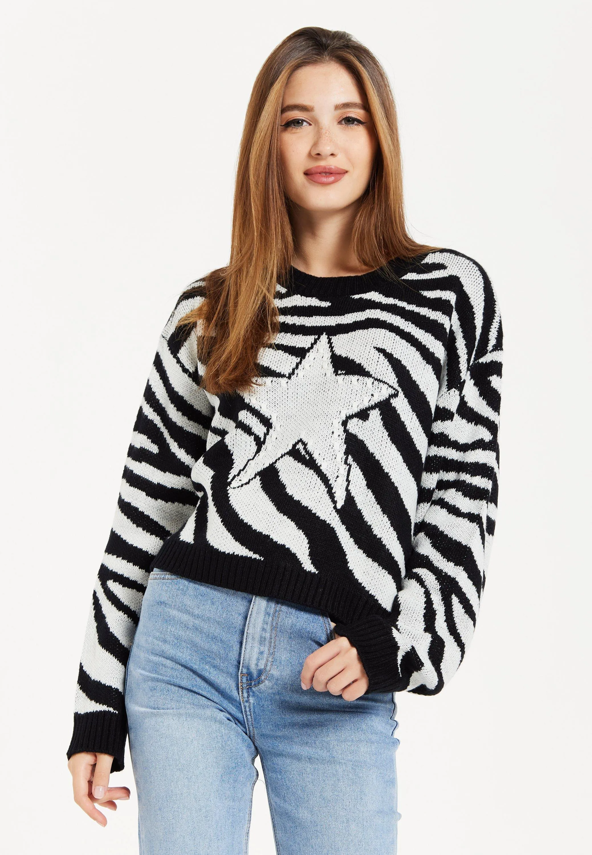 Star Jumper with Black And White Zebra Pattern by Liquorish