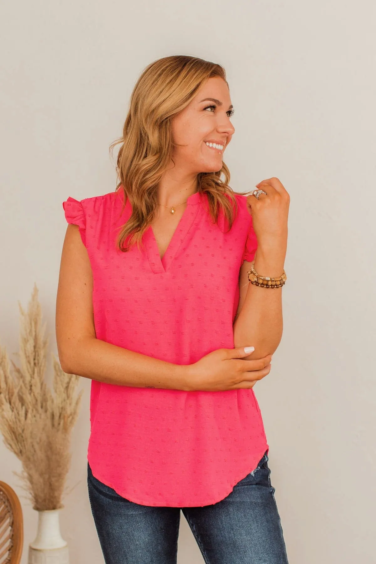 Just Begun Ruffle Tank Top - Fuchsia