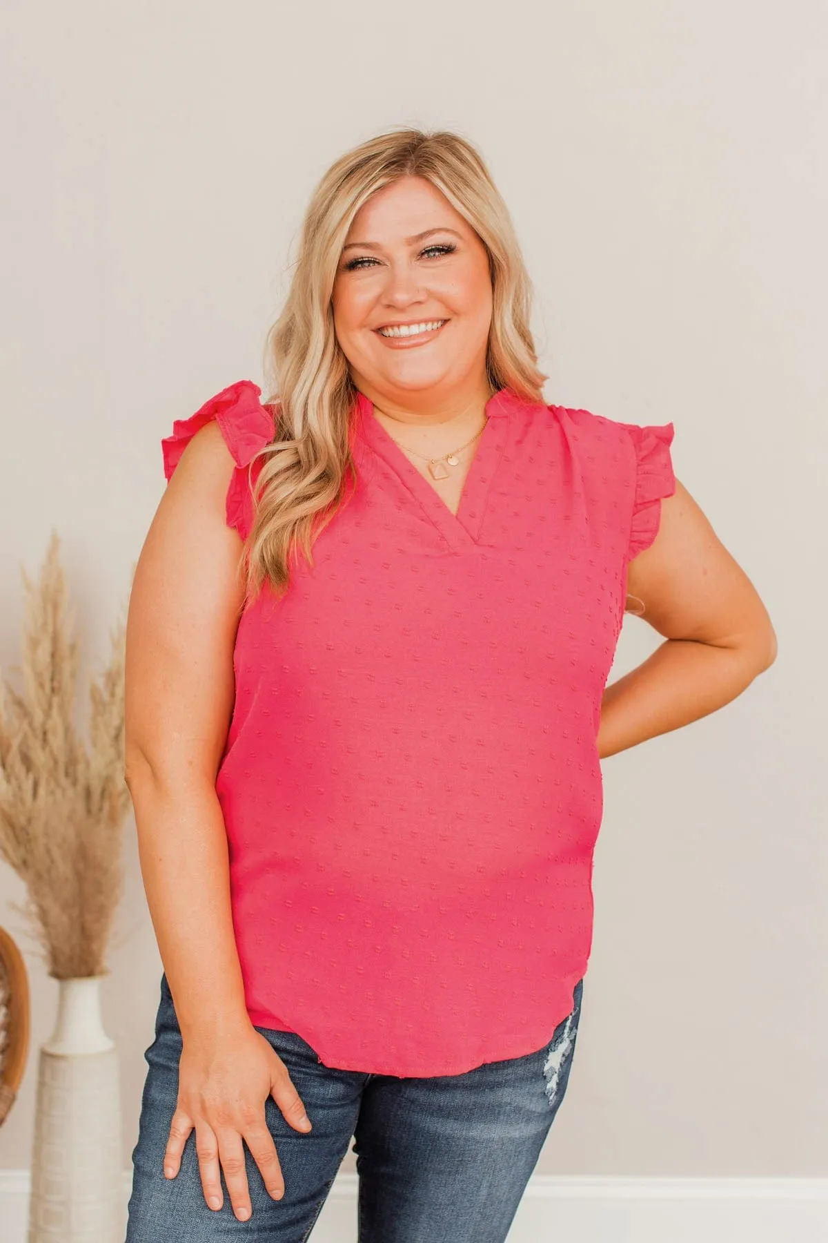 Just Begun Ruffle Tank Top - Fuchsia