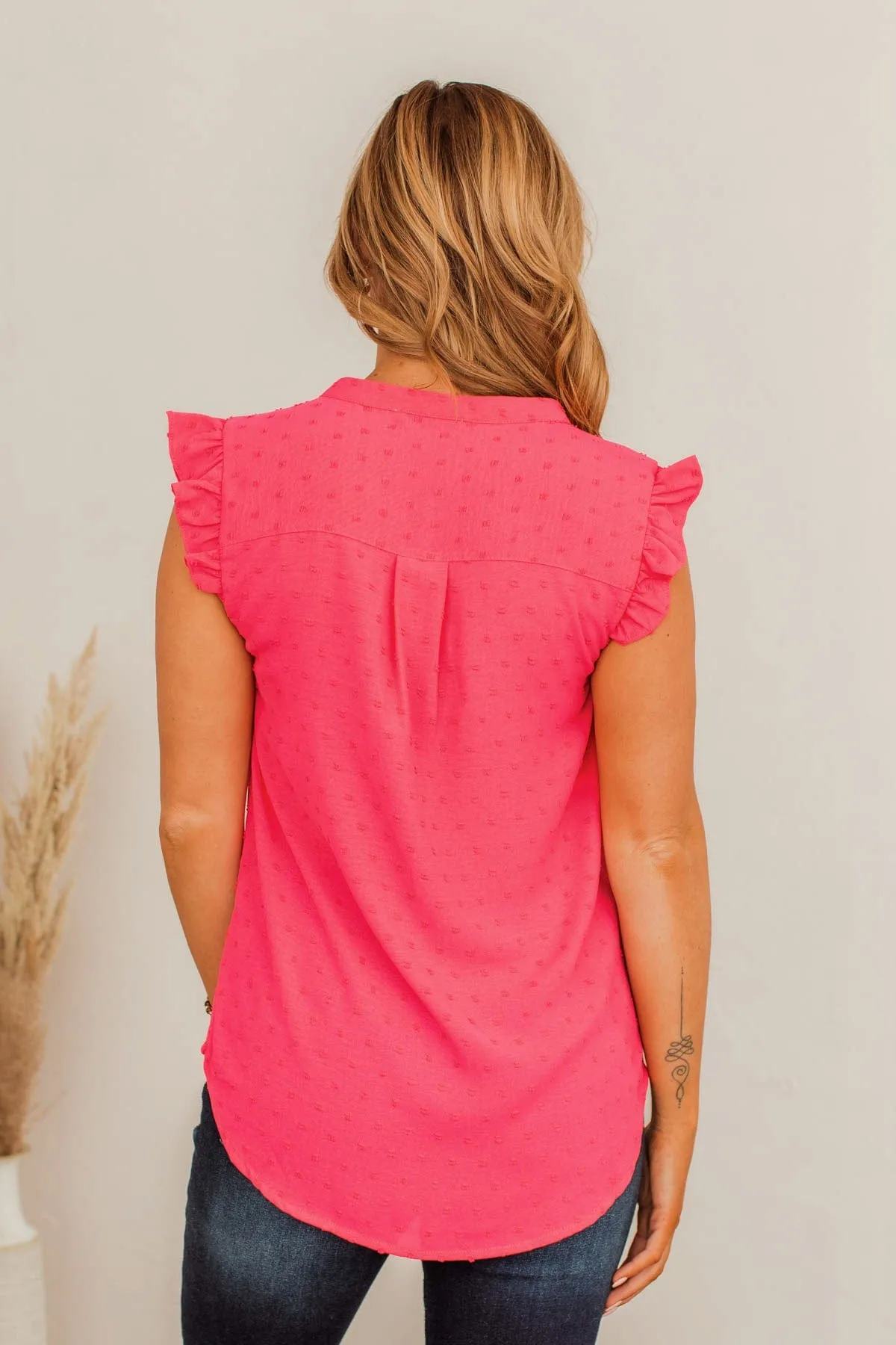 Just Begun Ruffle Tank Top - Fuchsia