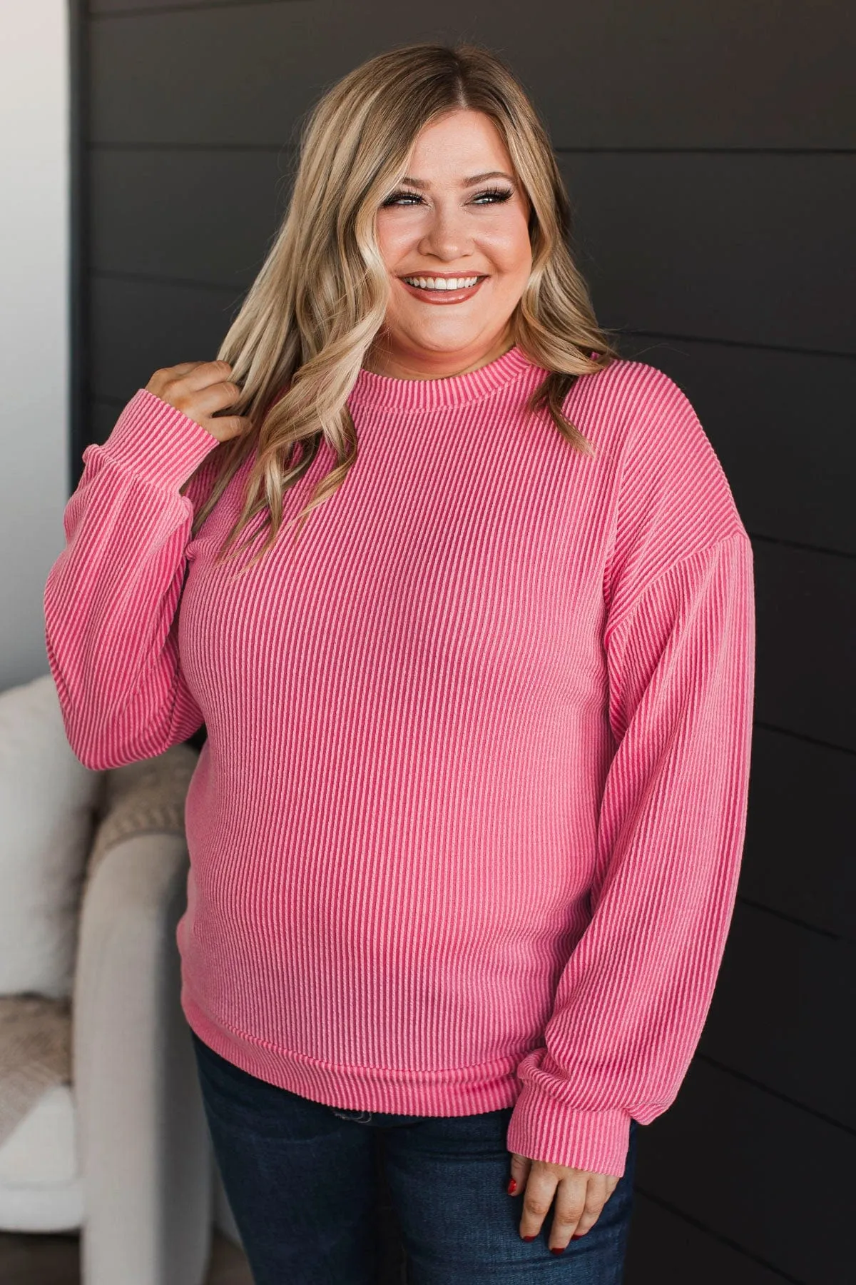 Ribbed Pink Knit Top