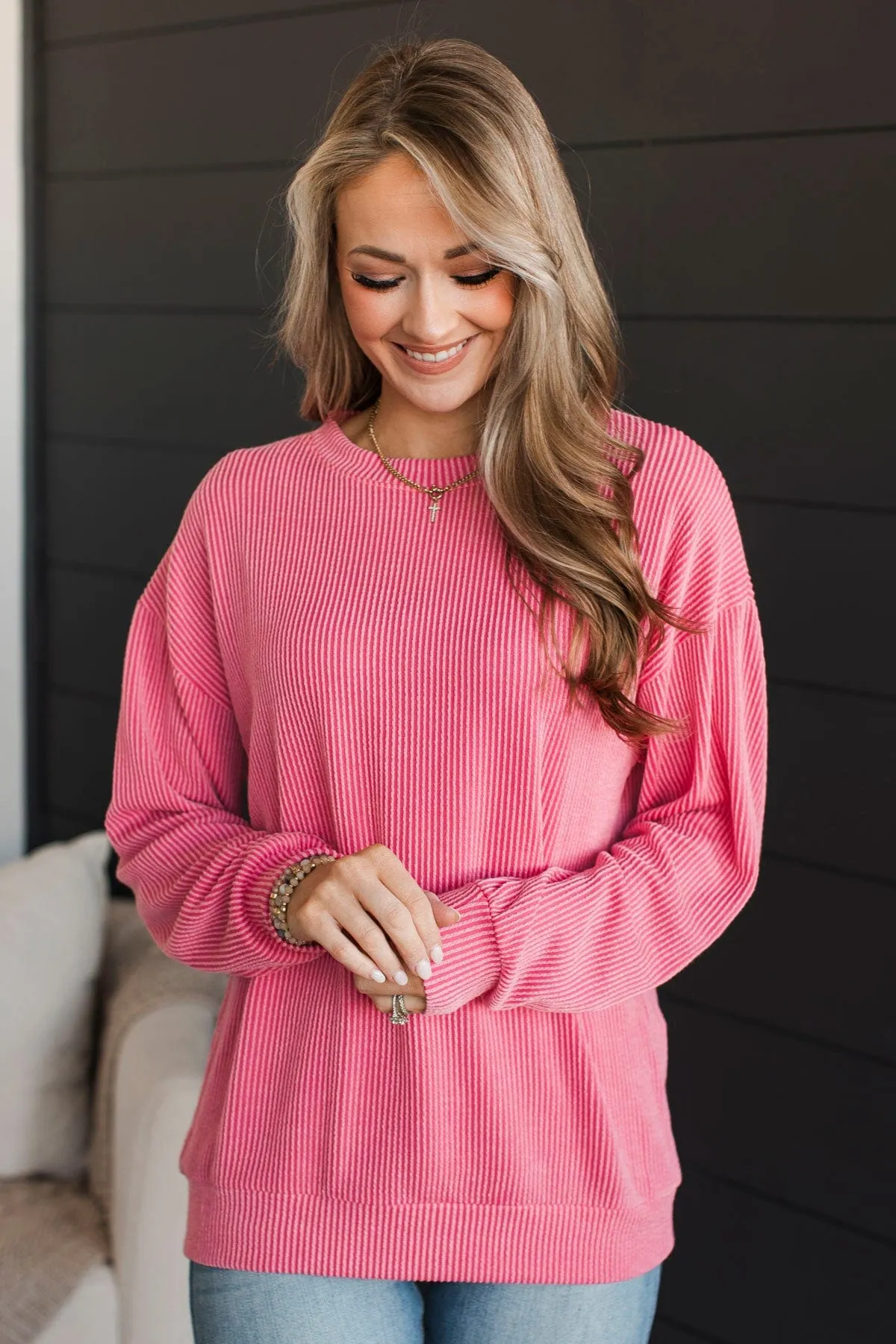 Ribbed Pink Knit Top