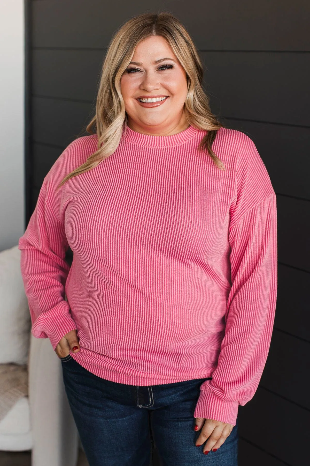 Ribbed Pink Knit Top