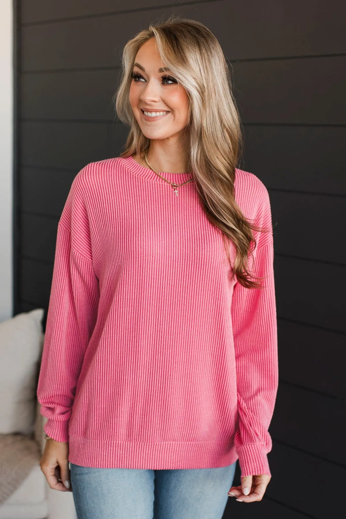 Ribbed Pink Knit Top